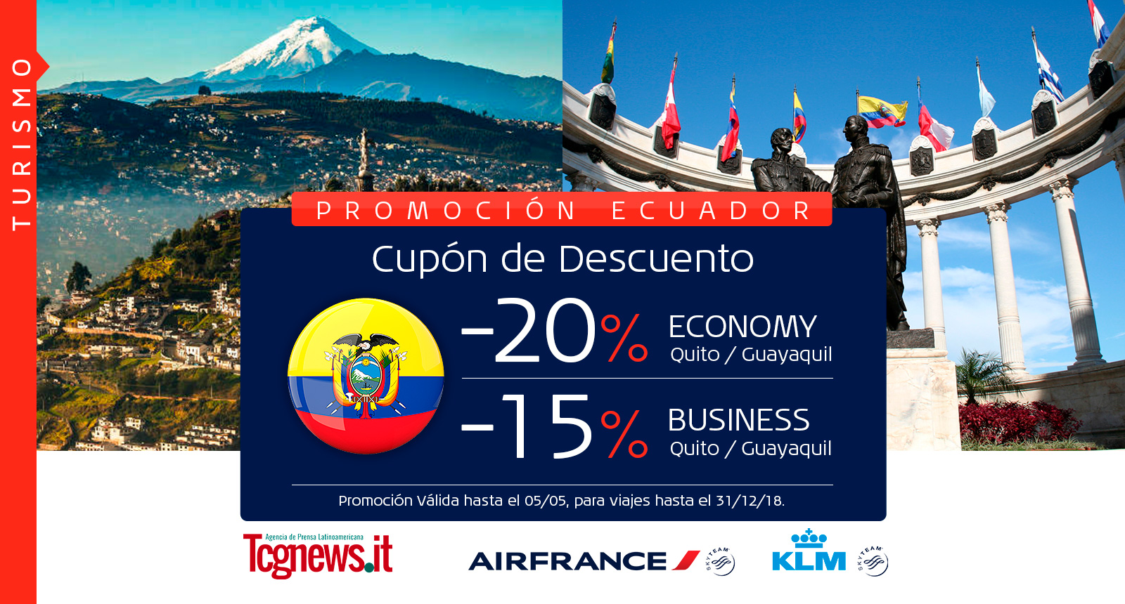 Reserva tu vuelo para Ecuador y aprovecha del 20% de descuento