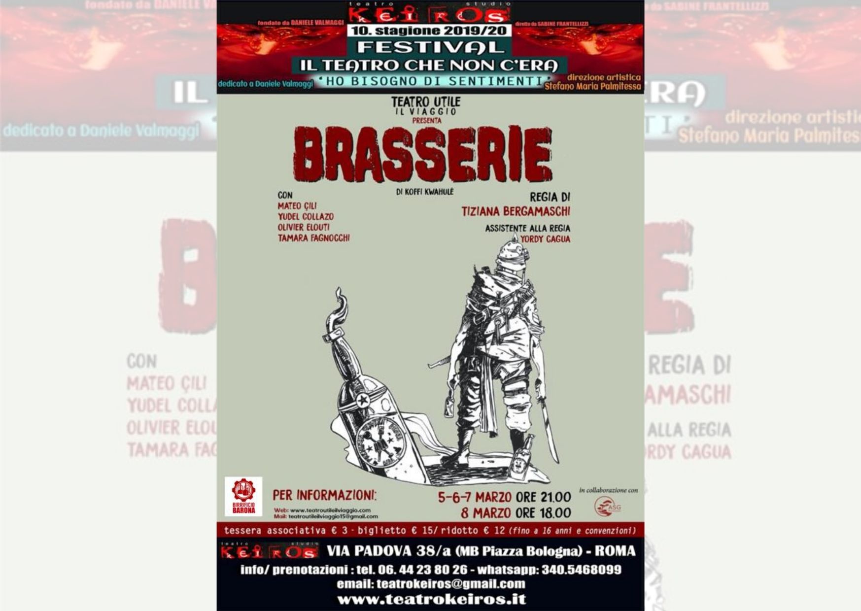 Brasserie di Koffi Kwahulé – Festival “Il teatro che non c’era”