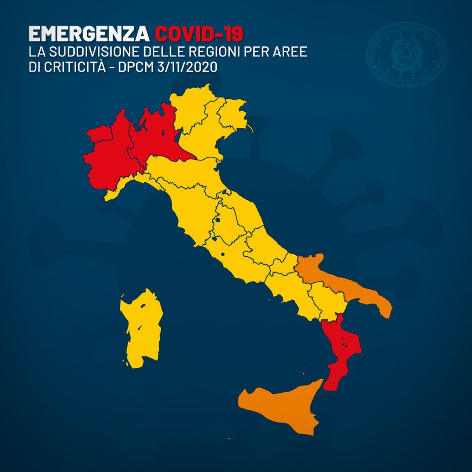 Nuovo DPCM: dal 5 novembre l’Italia divisa in tre zone