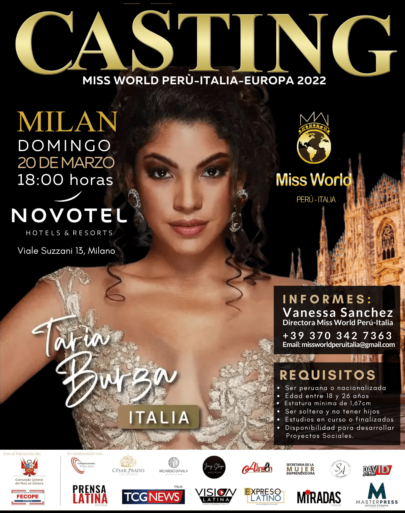 Casting Miss World Perú-Italia 2022 en Milán